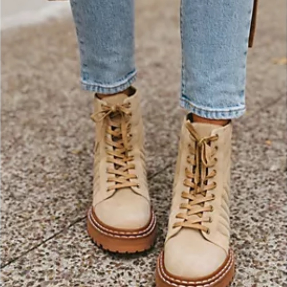 Vince Camuto Beige Lace-Up Boots